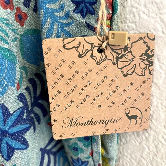 MONTHORIGIN Womens XL Art to Wear Floral Print Denim Wide Leg Jumpsuit Lagenlook - Picture 4 of 6